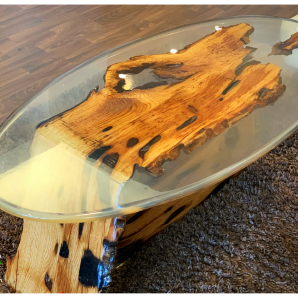 Bended Oak and Epoxy Resin Coffee Table
